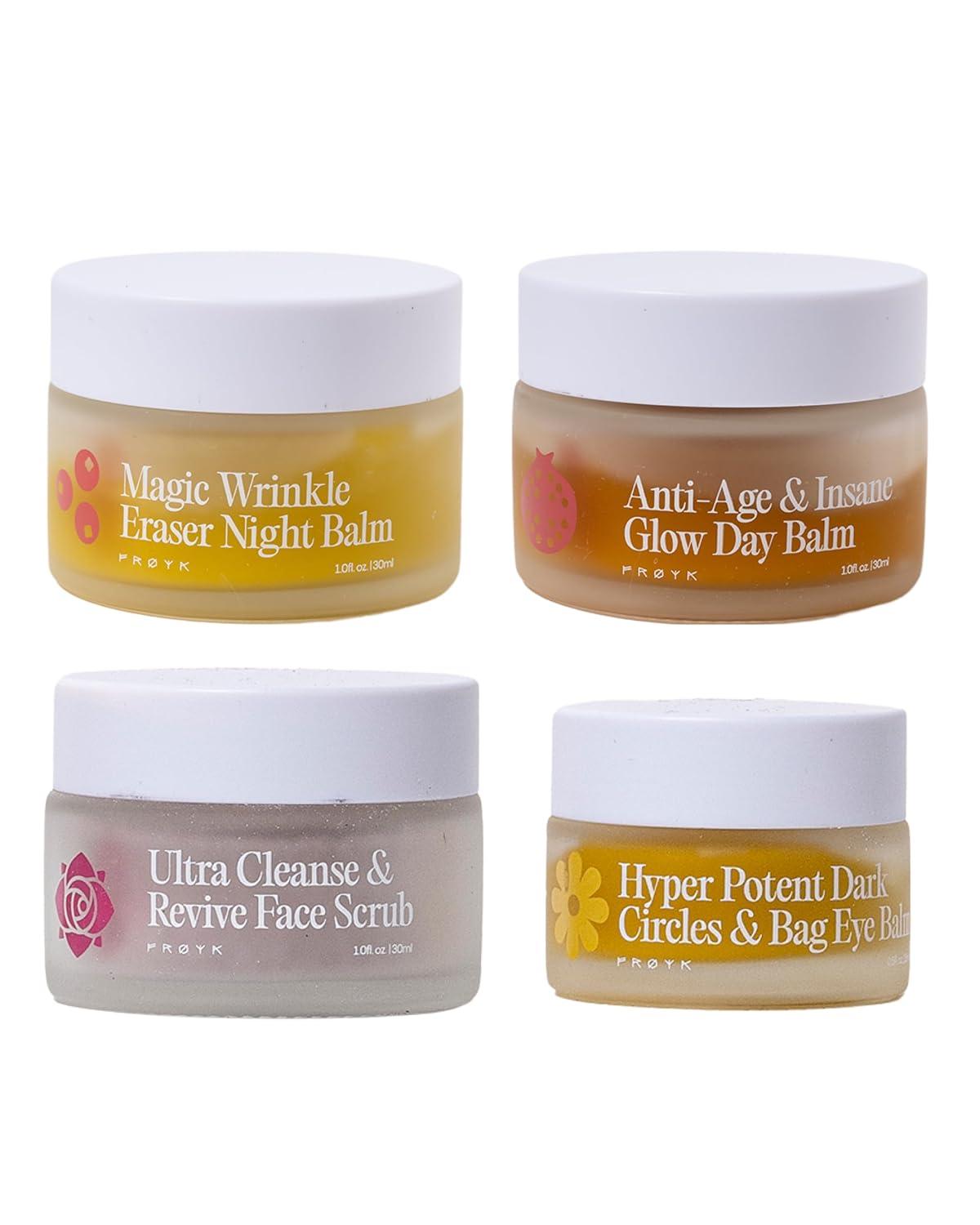 Frøya Organics The Complete System for Mature Women’s Skin | 4-Piece Set with Face Scrub, Day and Night Balm & Eye Balm | With Rosehip, Calendula & Sea Buckthorn | 60 Day Supply image