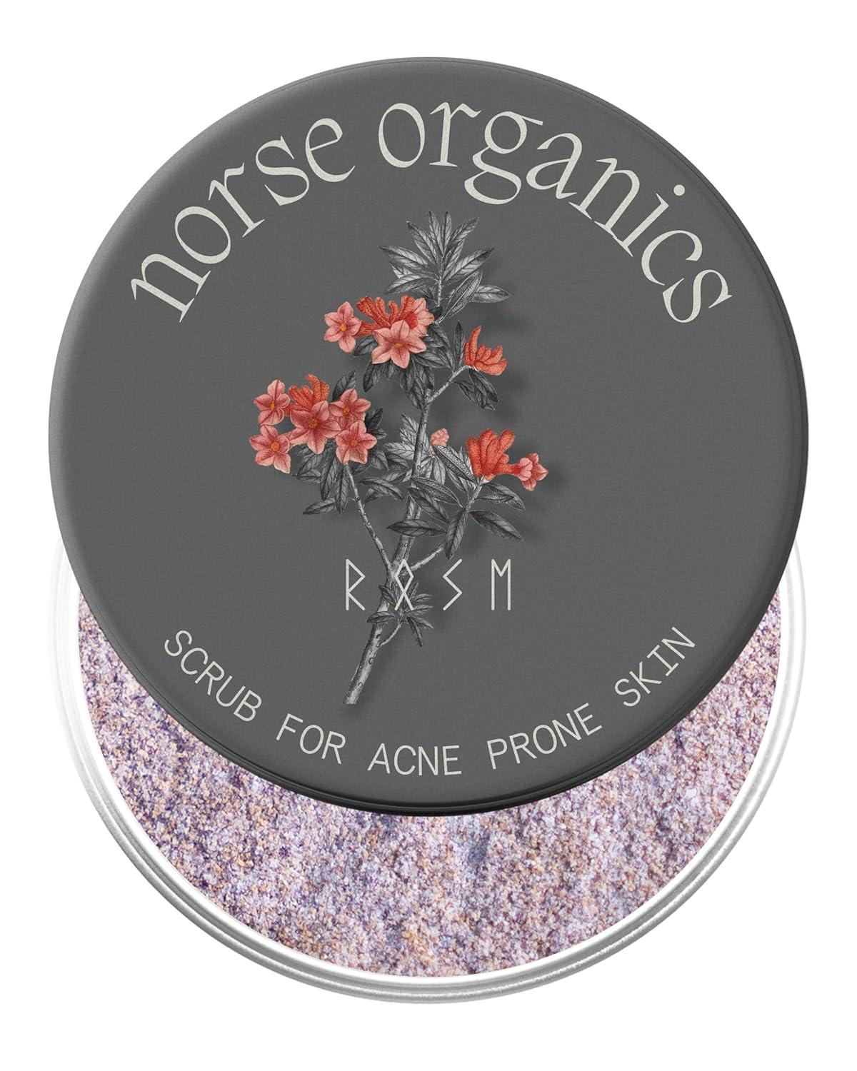 Norse Organics | Scrub For Acne Prone Skin | Natural Exfoliator with Rose Petals Apricot Kernel Rice Flour | Gentle Deep Cleanse for All Skin Types | Men & Women | 3x Weekly Use | 1 oz image