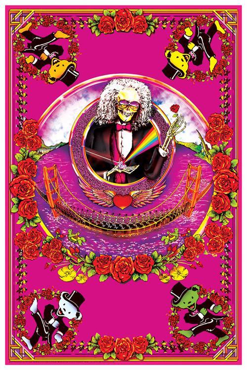 Deadheads Across Golden Gate Bridge Non-Flocked Blacklight Poster - 24" x 36" image