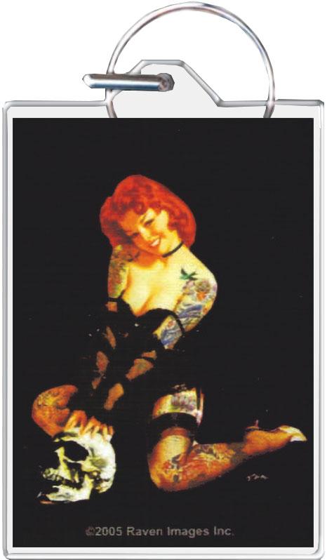 Tattoo Girl With Skull Keychain - 1.5" x 2"