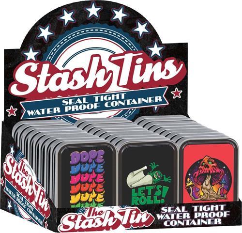 Dope Themed Rectangular Stash Tin Display - 24 Pieces