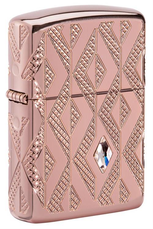 Armor Geometric Diamond Pattern Design Rose Gold Zippo Lighter image