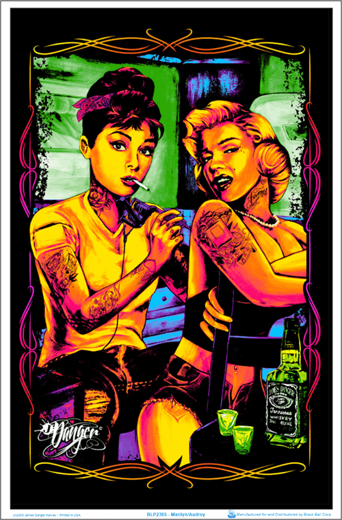 Audrey & Marilyn Tattoo by James Danger Harvey Flocked Blacklight Poster - 23" x 35" image