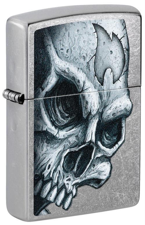Skull and Flame Design Street Chrome Zippo Lighter image