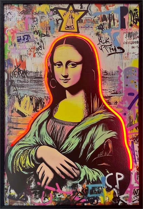 Mona Lisa Framed LED Neon Light Canvas Print - 24" x 36" image