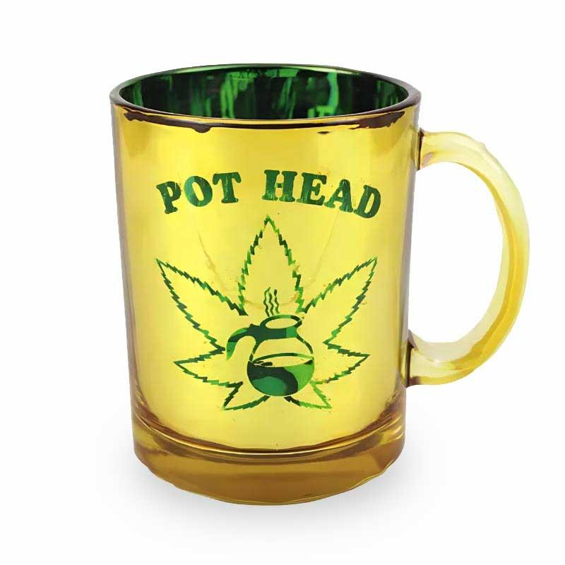 Pot Head Yellow Gold Metallic 16oz Glass Coffee Mug - 3 Pack image