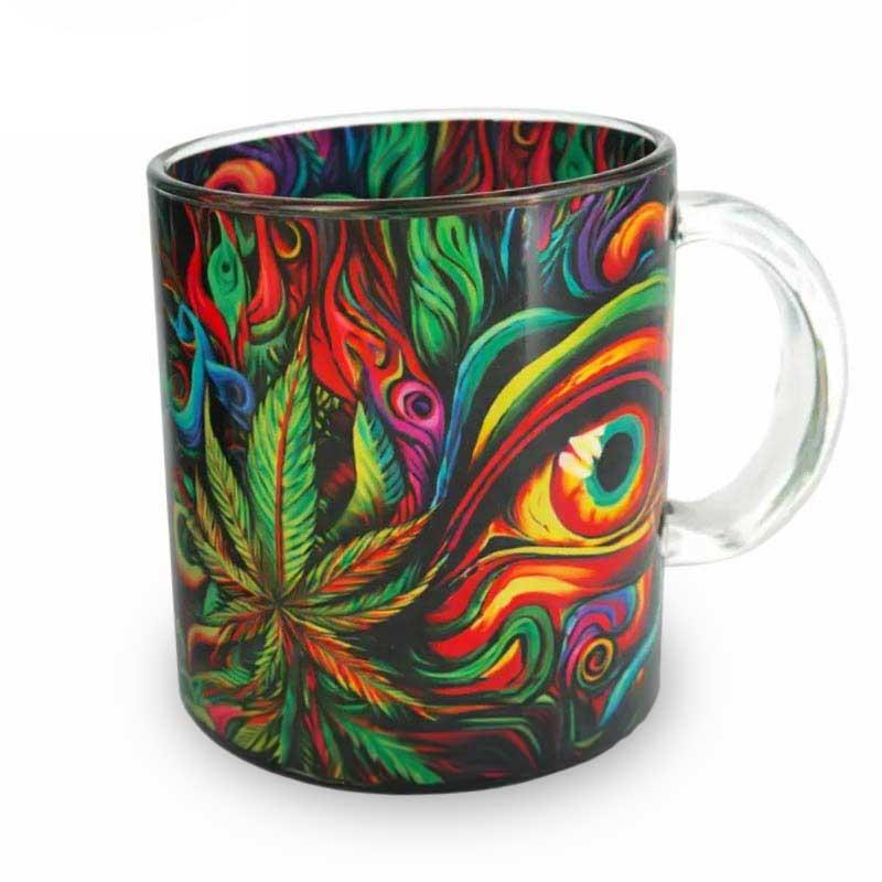 Psychedelic Eye & Leaf 16oz Glass Coffee Mug - 3 Pack image