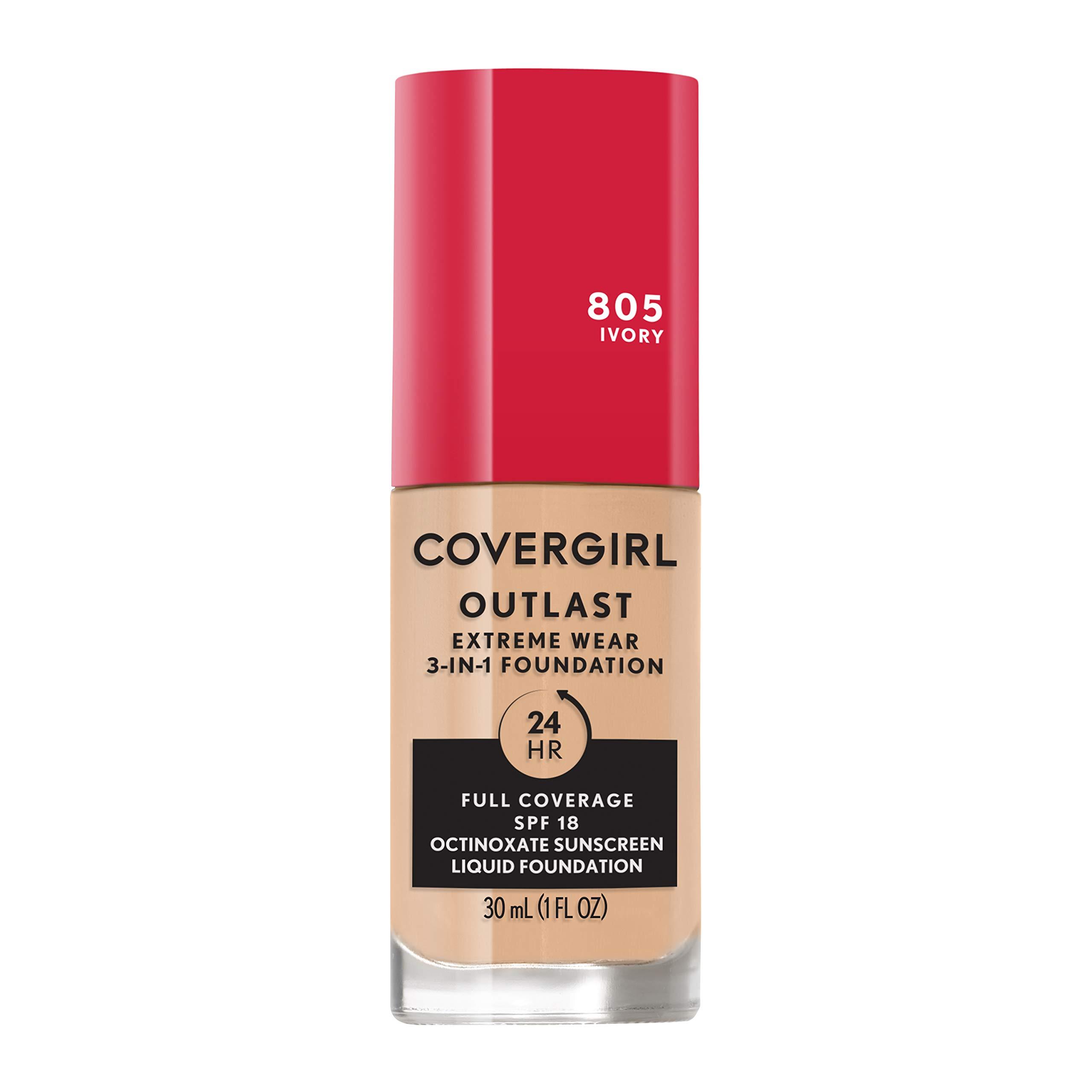 Covergirl Outlast Extreme Wear 3-in-1 Full Coverage Liquid Foundation, SPF 18 Sunscreen, Ivory, 1 Fl. Oz. image