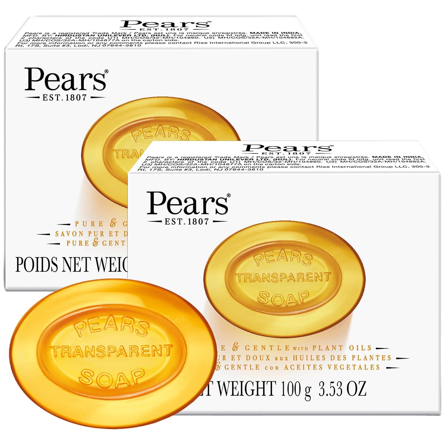 Pears Soap, Pure & Gentle with Natural Oils, 2-Pack  Transparent Amber Glycerin Soap for Pampered, Glowing Skin, 3.53 Oz Ea image