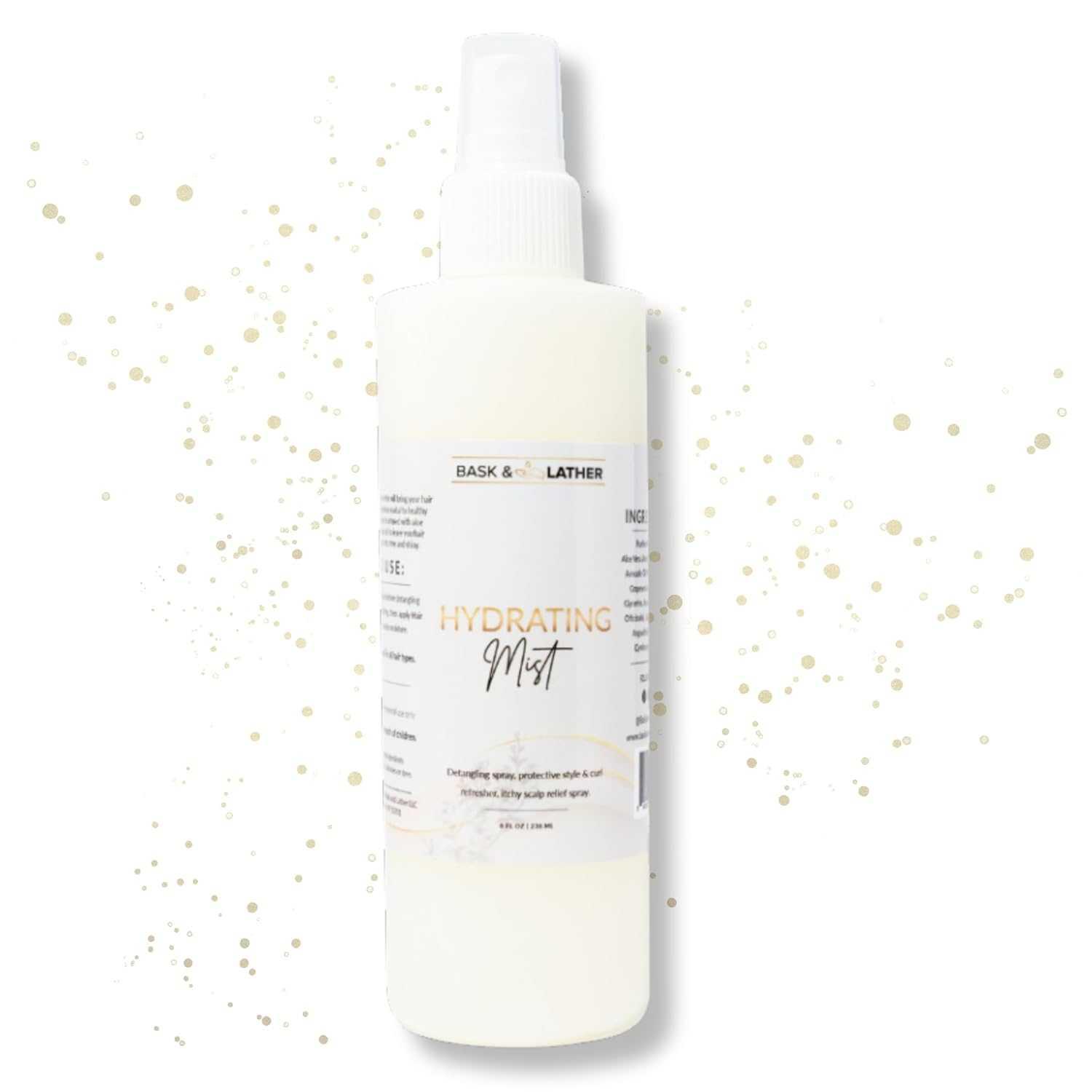 BASK & LATHER Hydrating Hair Mist, Leave-In Conditioner, Itchy Scalp Relief, Detangler, Curl Definer, Aloe Vera, Avocado Oil, For All Hair Types, 8 oz image