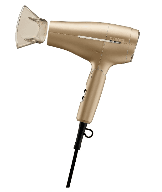 Conair 1875W Worldwide Travel Hair Dryer  Dual Voltage, Folding Handle, Ionic Technology  Champagne Compact Travel Blow Dryer for International Use image