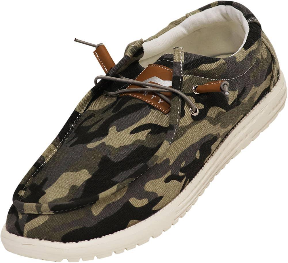 Norty Mens 8-13 Green Camo Laceup Boat Shoes Prepack image