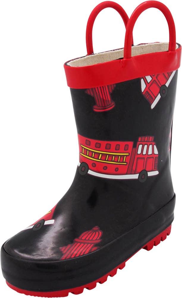Norty Kids 11-1 Fire Truck Rubber Rain Boot 16484 Prepack image