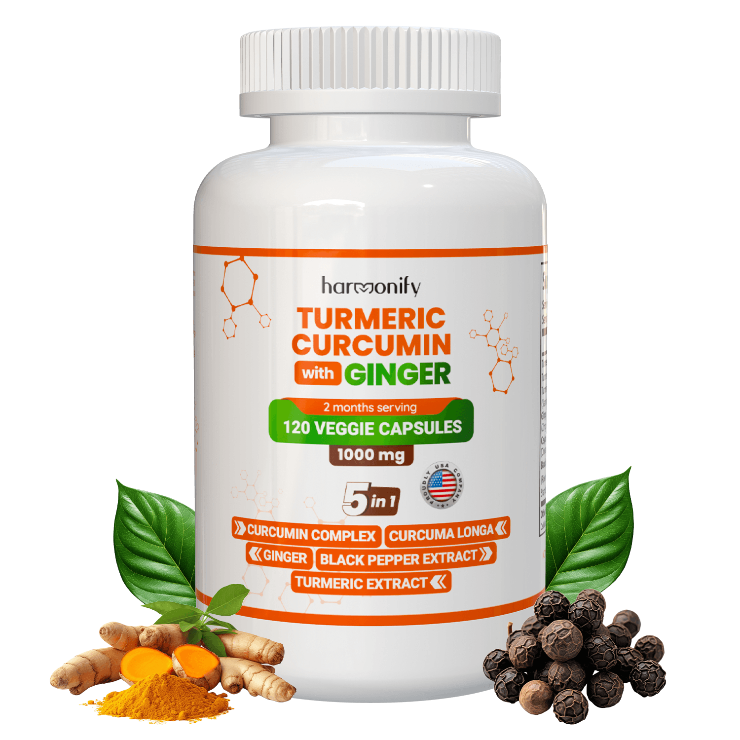 Turmeric Curcumin Ginger, 1000mg Vegan Capsules image