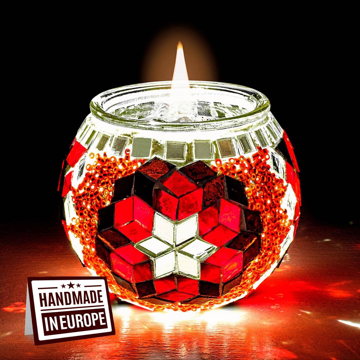Mosaic Candle Holder Red - Handmade Colorful Glass Tealight image