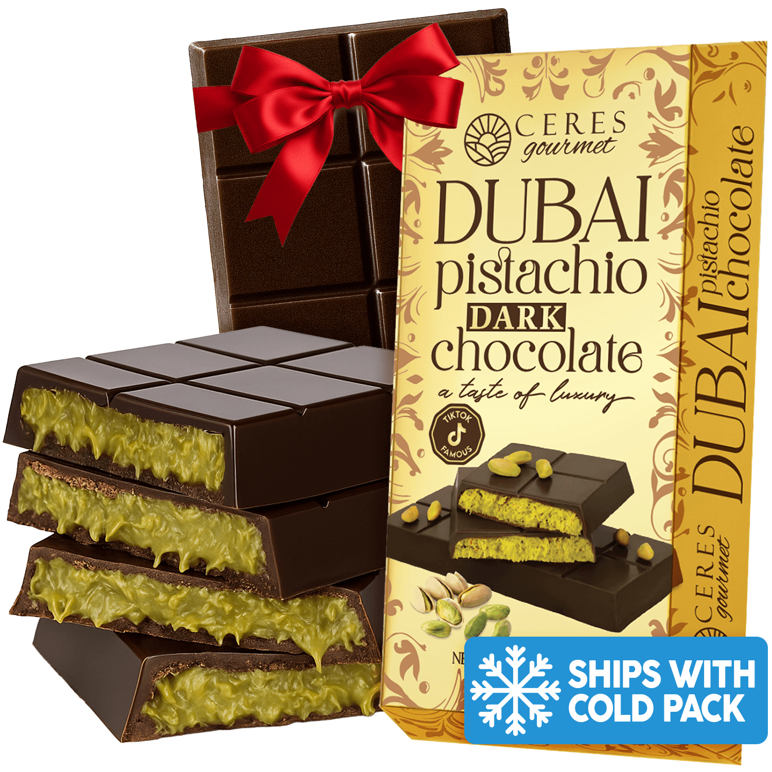 7 oz Dark Dubai Chocolate Pistachio Bar & Gift-Ready Pack image