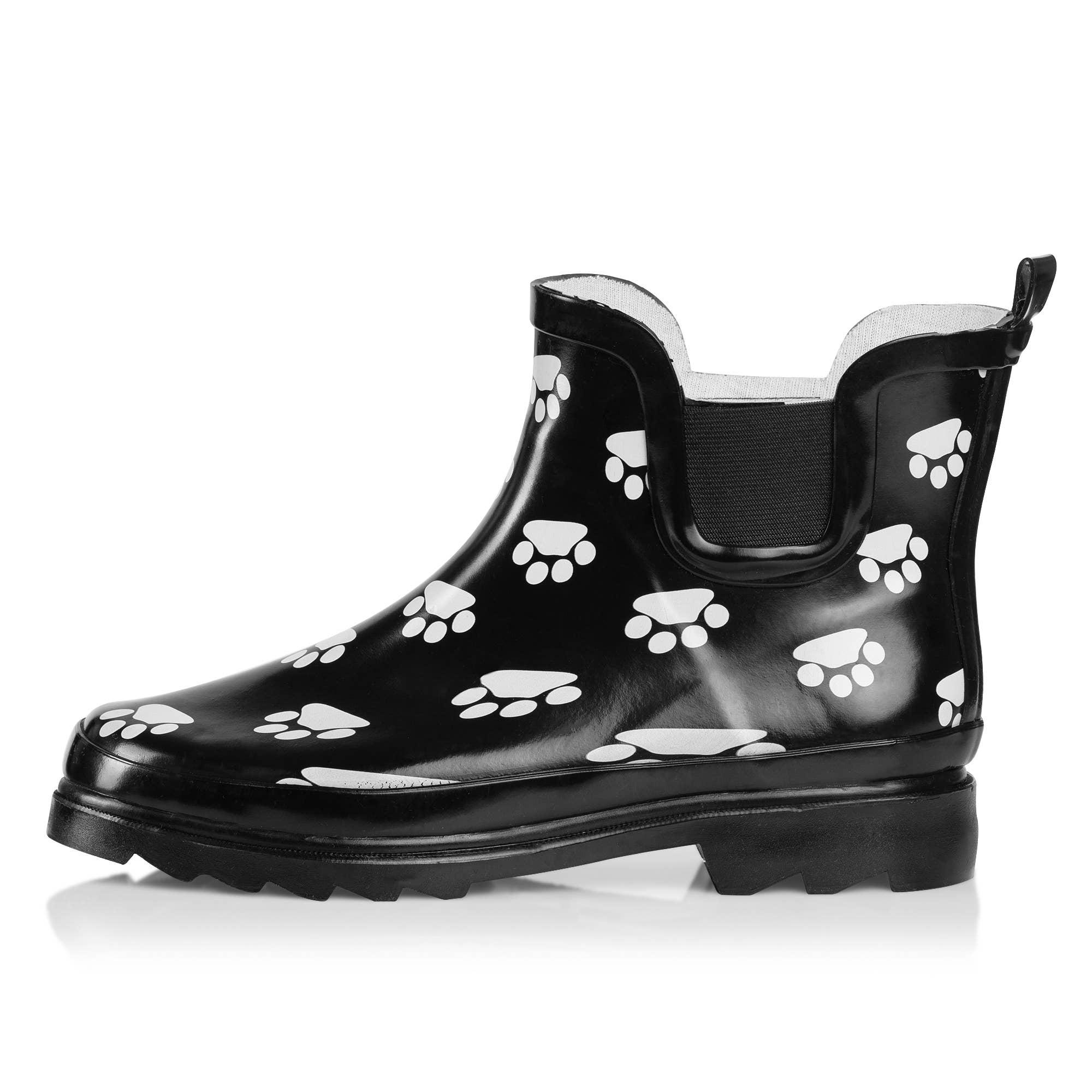 Norty Women 6 Chelsea Ankle Rain Boot Black Paw Prepack image