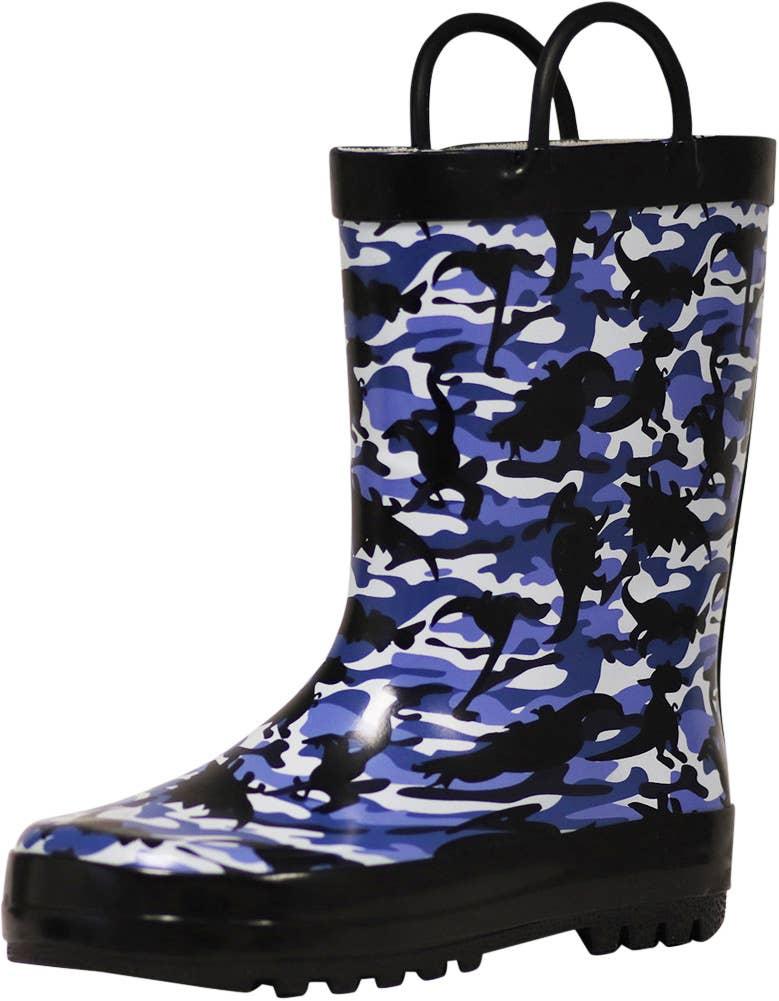 Norty Boys 11-3 Blue Dino Rubber Rain Boot 16246 Prepack image