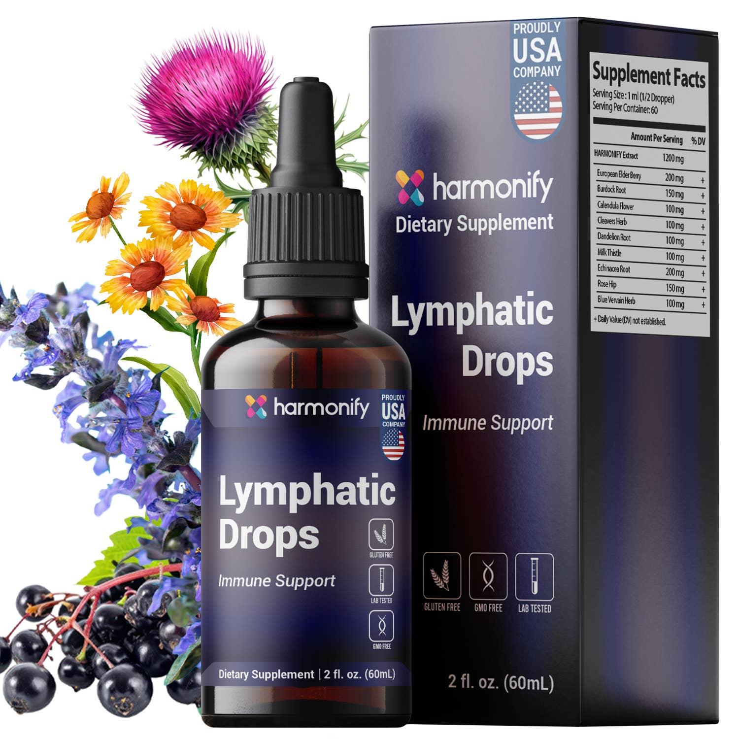 HARMONIFY Lymphatic Drainage Drops – Herbal Detox & Fluid Balance Support | Natural Blend with Elderberry, Burdock Root, Dandelion & Echinacea | Supports Immune & Circulatory Health | 2 fl oz (60 mL) image
