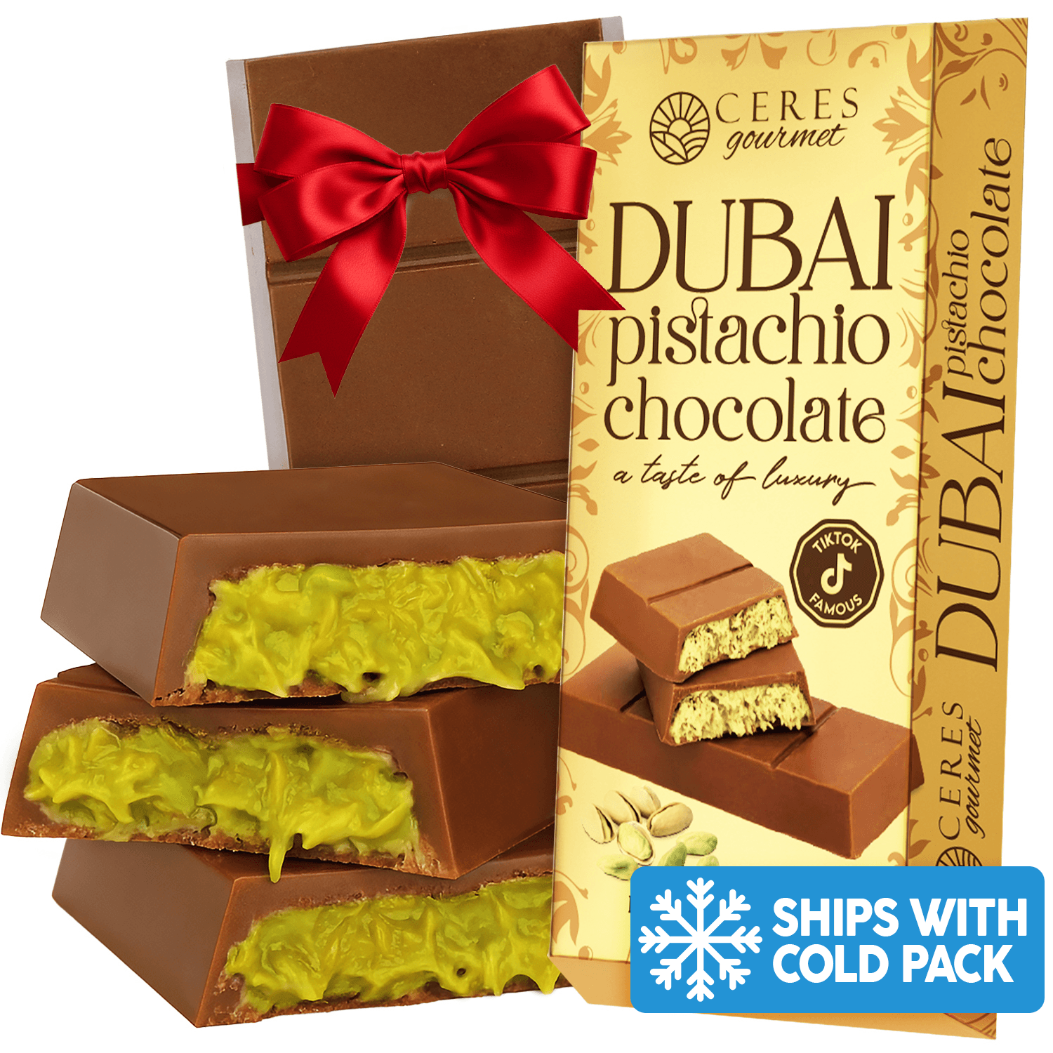 3.5 oz Milk Dubai Chocolate Bar Pistachio & Gift-Ready Pack image