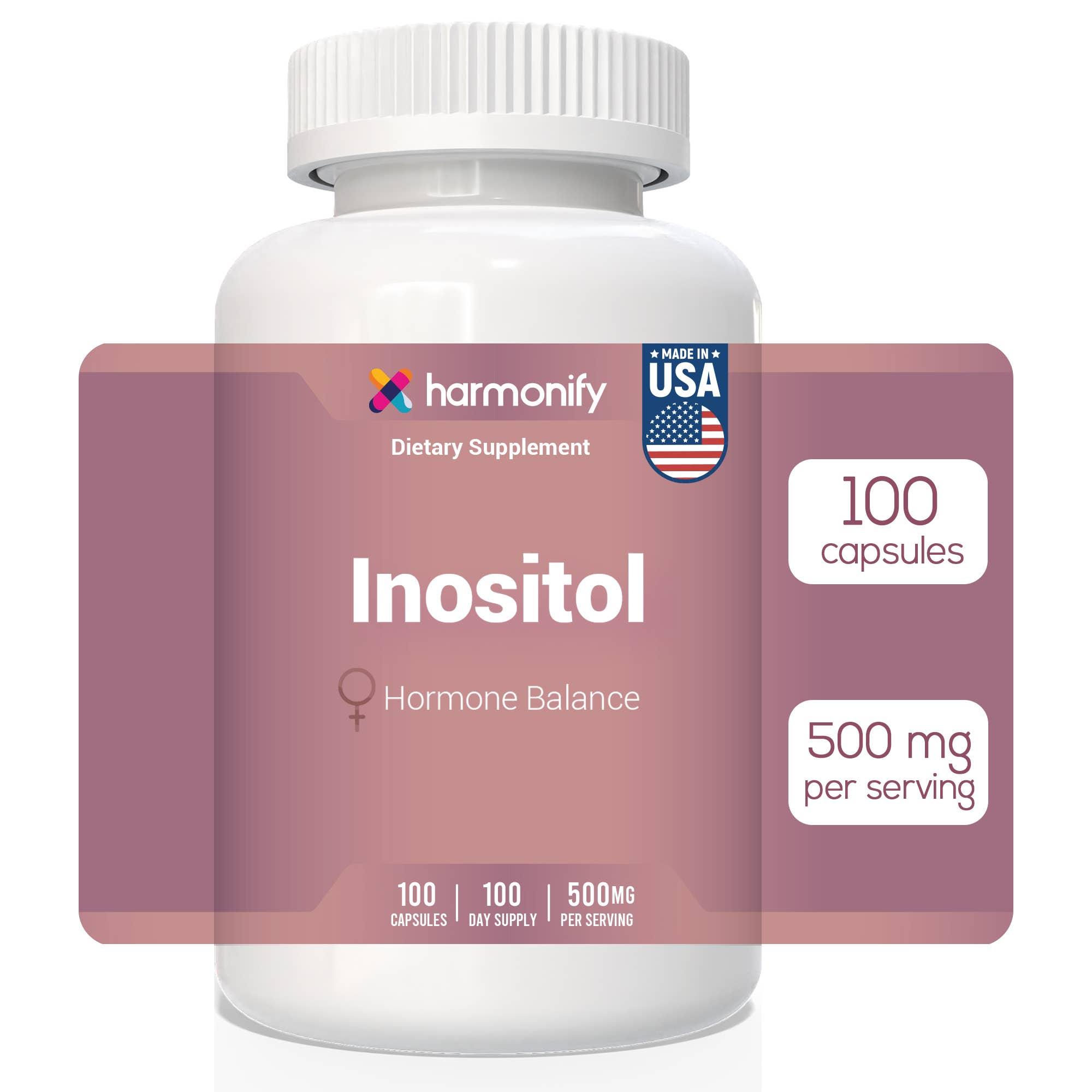 Harmonify Inositol 500mg – Hormone Balance Support – 100 Capsules | Myo-Inositol Supplement for Women’s Reproductive Health, Mood & Ovarian Support | Non-GMO, Vegan-Friendly image
