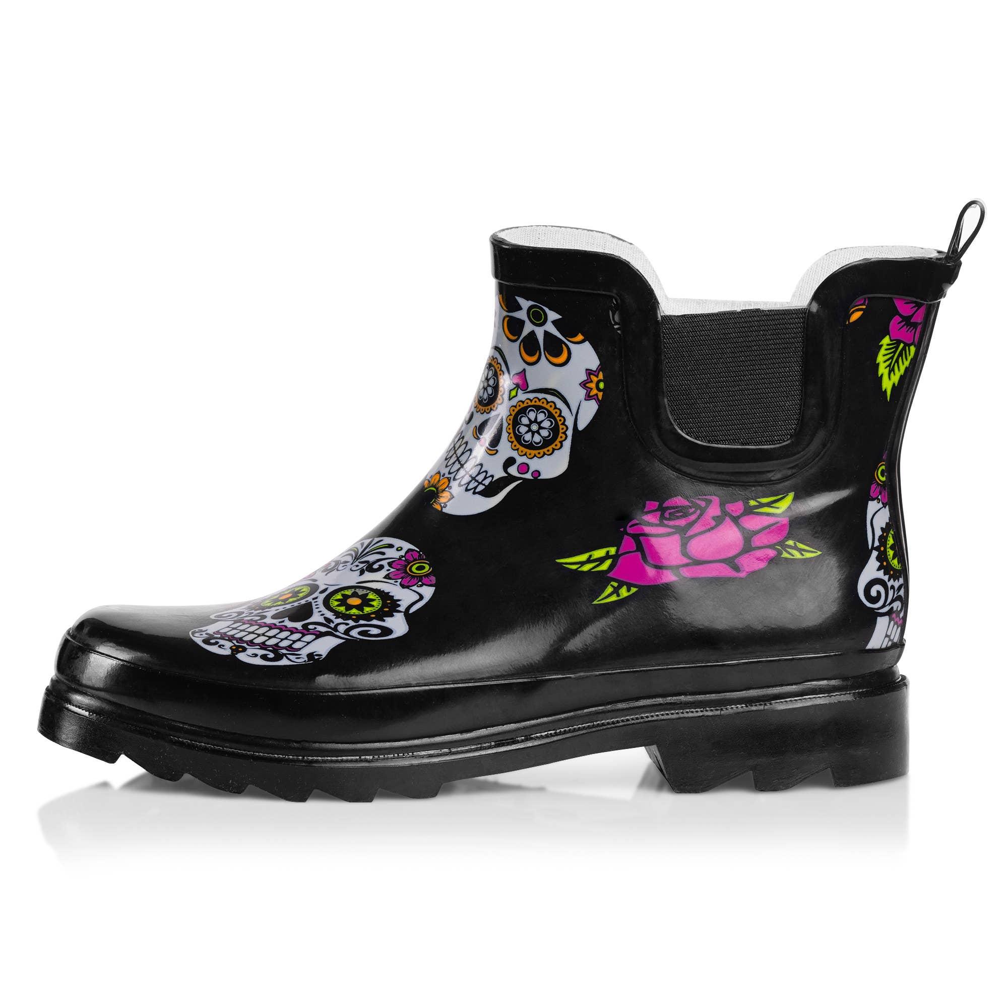 Norty Women 6 Chelsea Ankle Rain Boot Skulls Prepack image