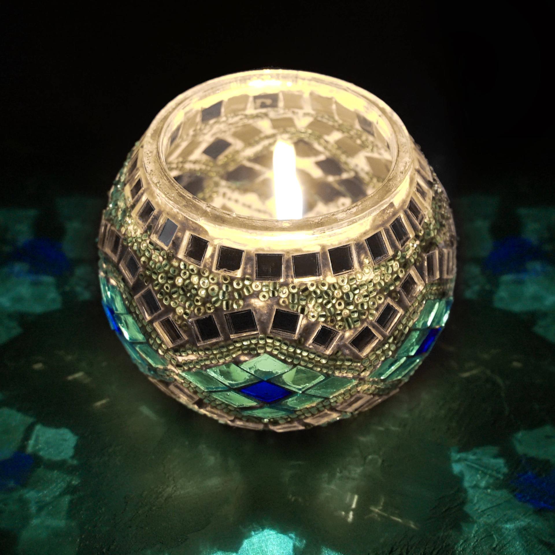 Mosaic Candle Holder Blue - Handmade Colorful Glass Tealight image