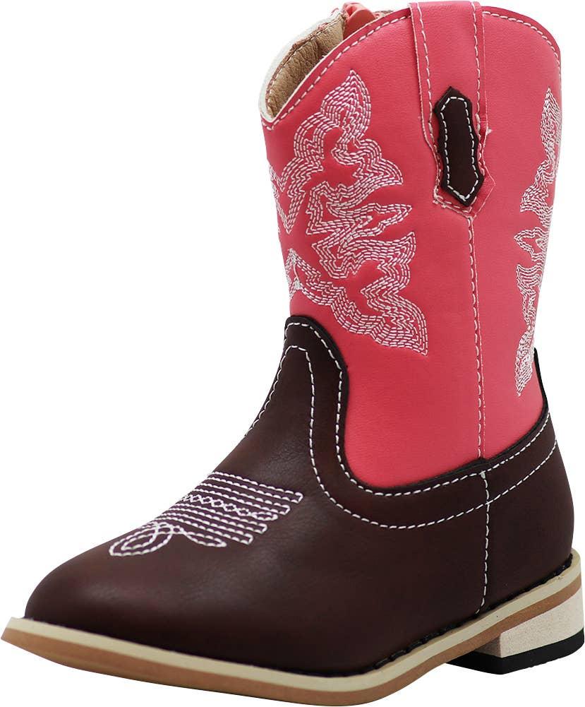 NORTY Tod Girls 6-10 Pink/Brown Cowboy Boot 80004 Prepack image