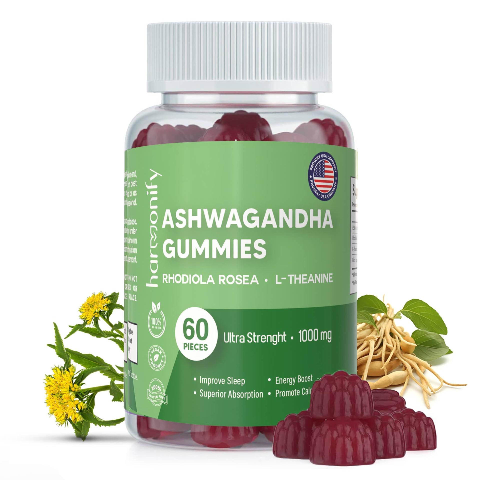 Ashwagandha Gummies with Mixed Rosea and L Theanine, 1000 mg image