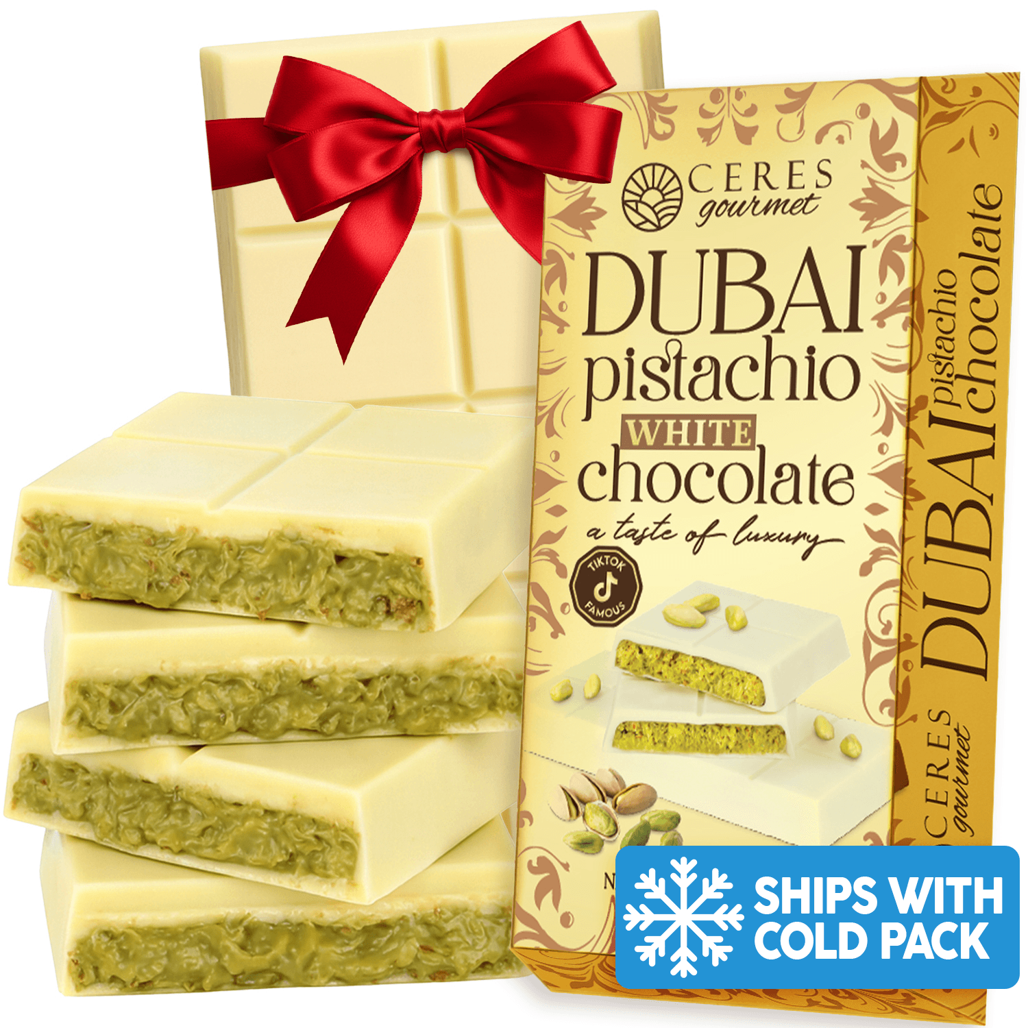 7 oz White Dubai Choco Pistachio Bar Gift-Ready Packaging image
