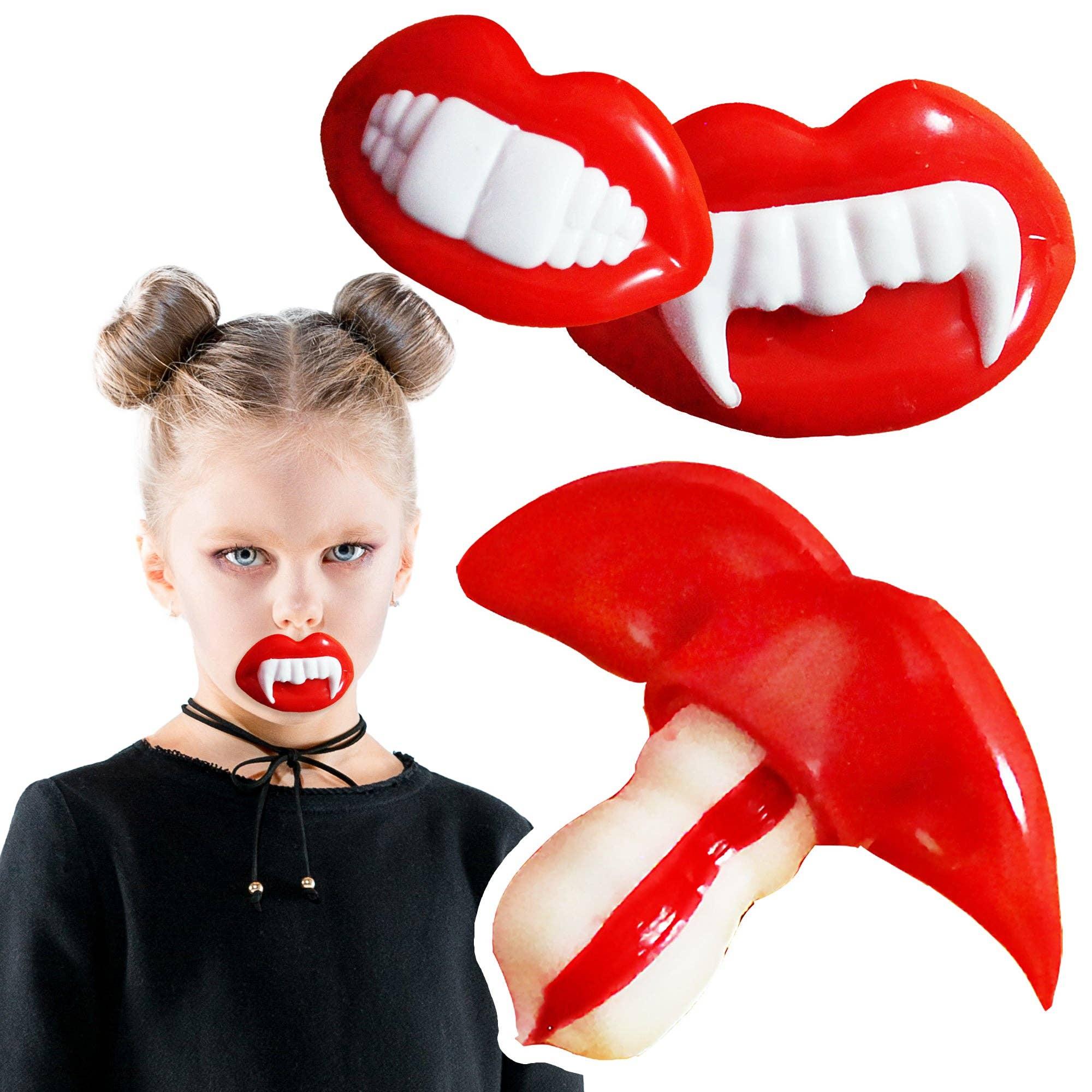 Wax Vampire Teeth Fang Candy Bulk 20 Pcs, Individually Wrapped Fake Buck Teeth Candies, Creepy Scarry Lips Vintage Retro Hard Lollipop Candy for Thanksgiving and Christmas image