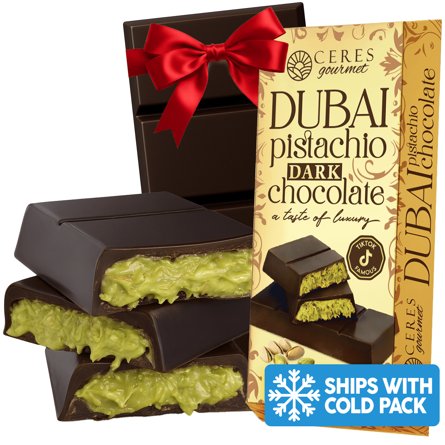 3.5 oz Dark Dubai Chocolate Bar Pistachio - Gift-Ready Pack image