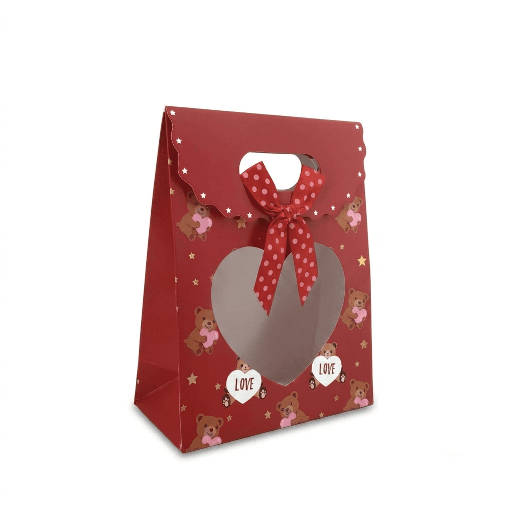 Valentine's Day Gift Bags with Heart Window, 6.5 Inch x 5 Inch x 2.5 Inch, Wholesale