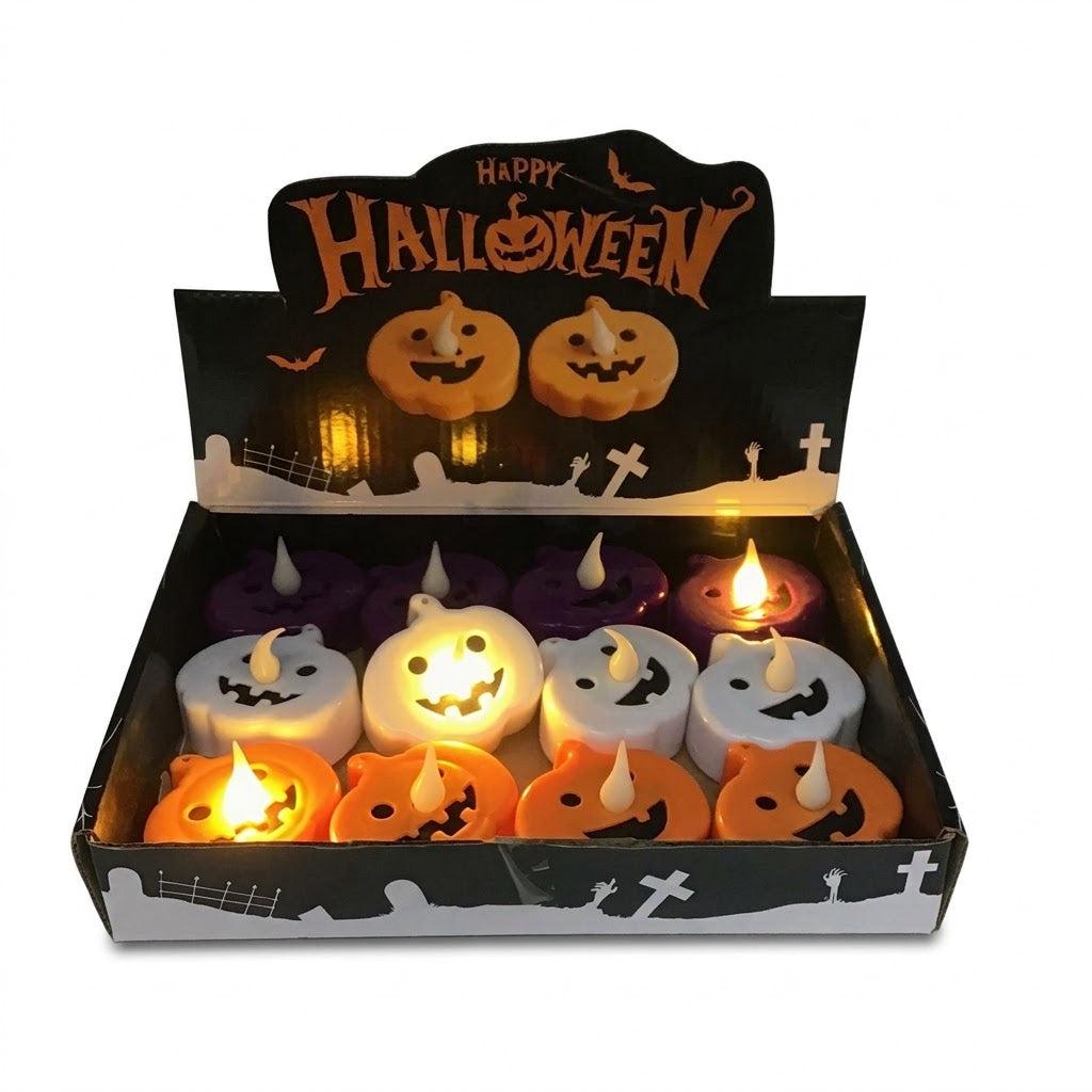 Partyrite LED Pumpkin Tea Light Candles (12-Count Box) - Assorted Orange, White & Purple | Wholesale image