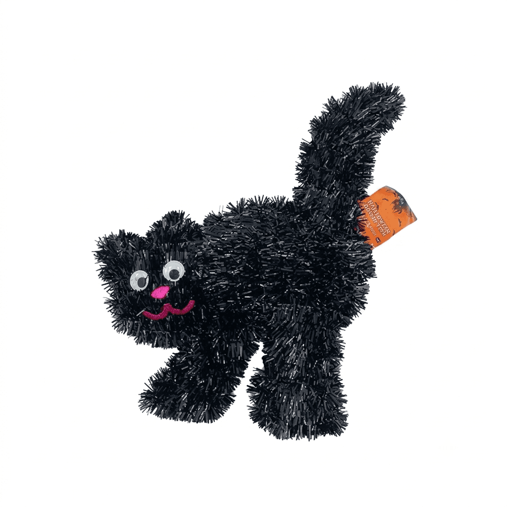 12 Inch x 14 Inch Halloween Black Cat Tinsel Decoration, Wholesale image