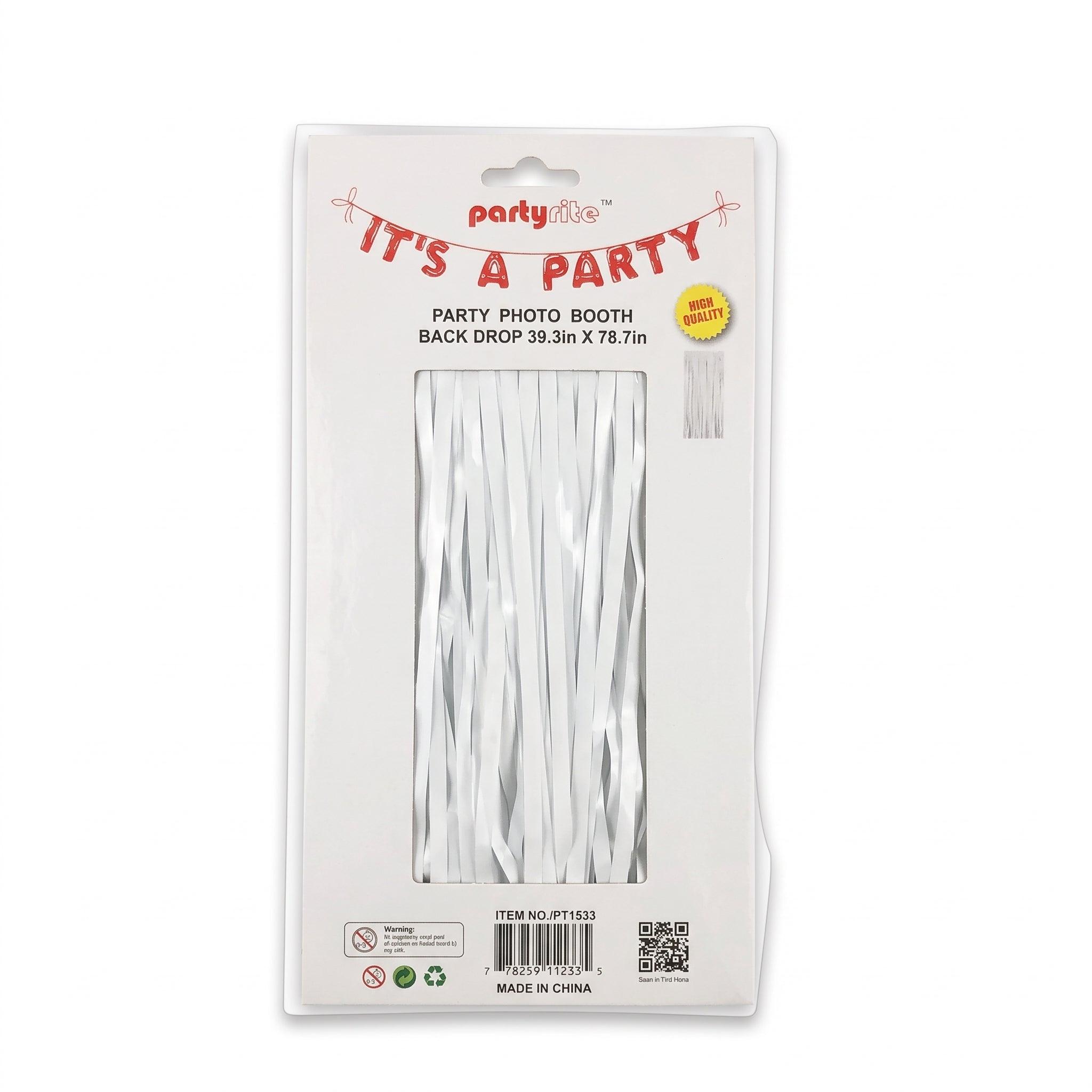 PartyRite Solid White Foil Fringe Photo Booth Backdrop, 39.3 Inch x 78.7 Inch, Wholesale