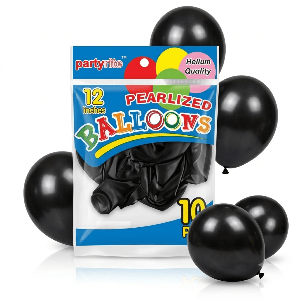 PartyRite 12-Inch Black Pearlized Latex Balloons, 10-Pack, Wholesale image