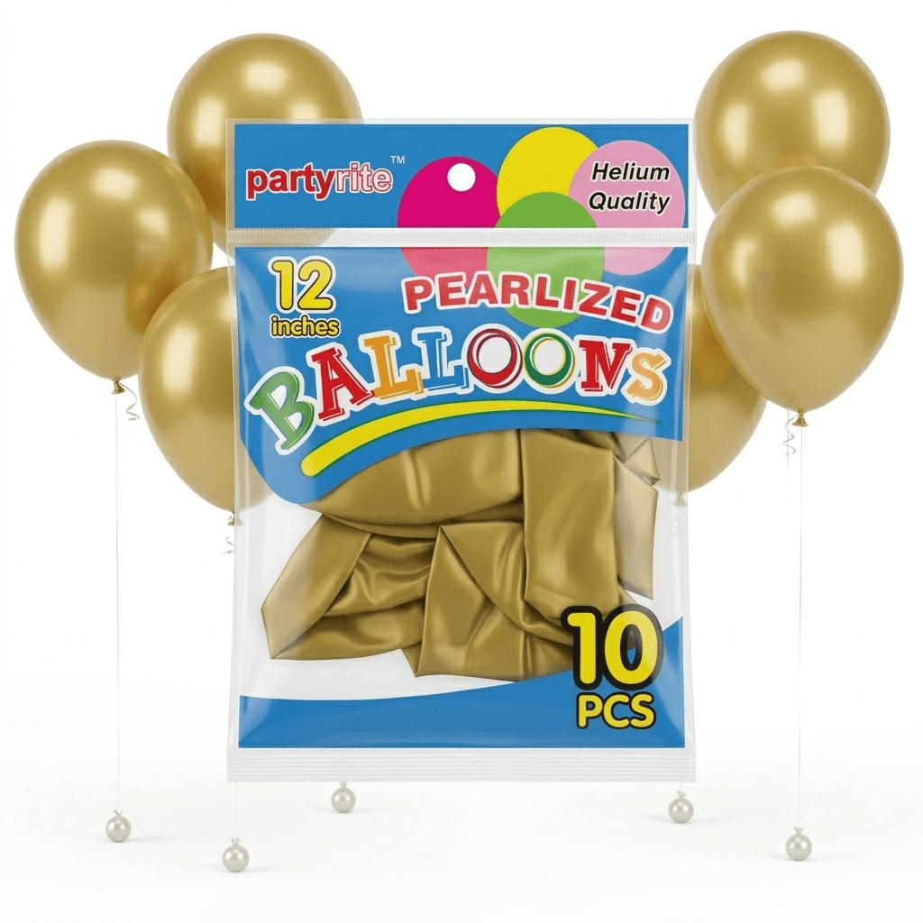 PartyRite 12-Inch Gold Pearlized Latex Balloons, 10-Pack, Wholesale image