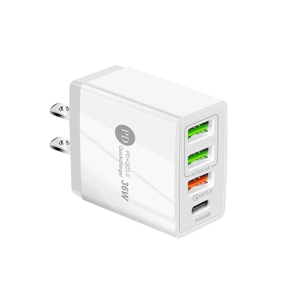 3 USB + 1 Type C Multi Port PD 36W Quick Fast Wall Charger Home Power Adapter Cube image