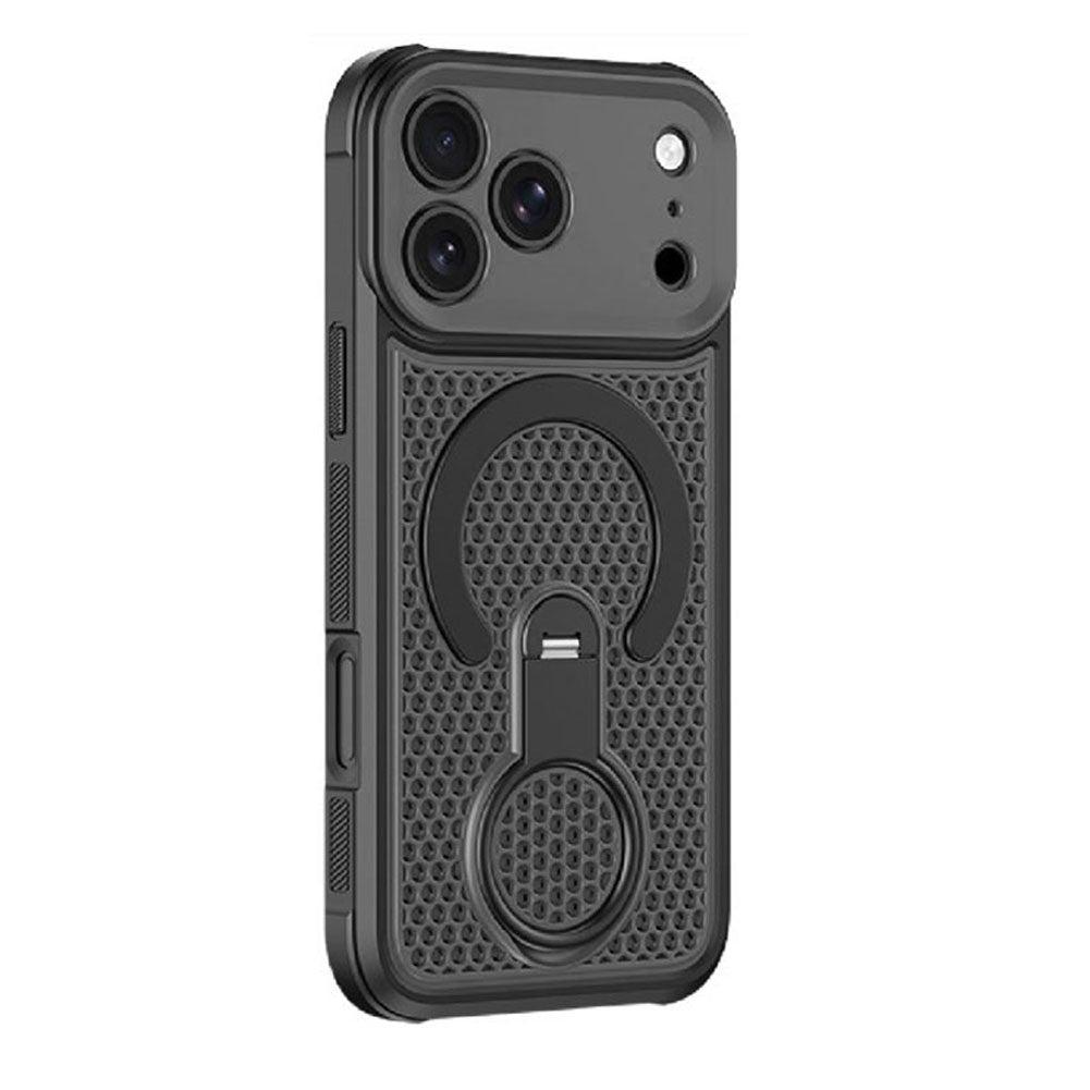 For iPhone 18 Pro Case Honeycomb Cooling Cover with 360° Rotating Kickstand HDL159