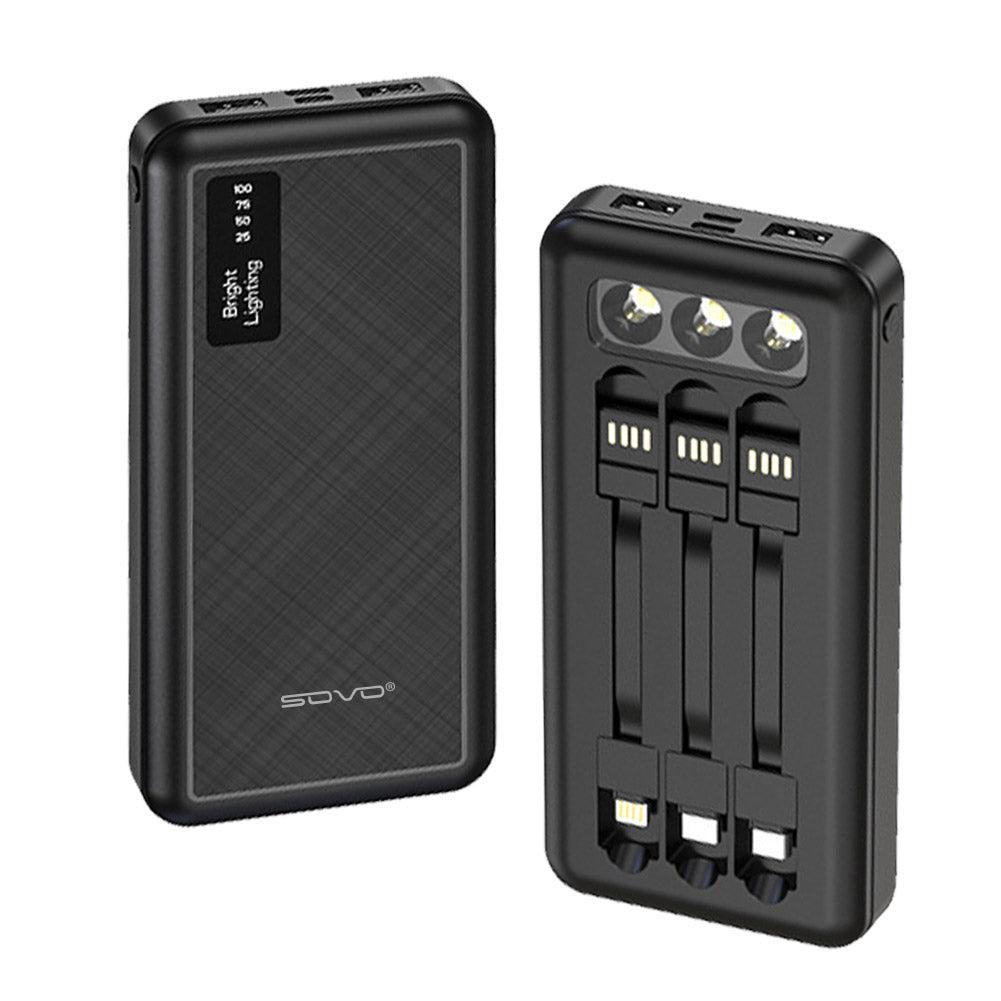 10000mAh Power Bank Portable Charger Built-In 3 Cables and LED Flashlight SOVO X17 image