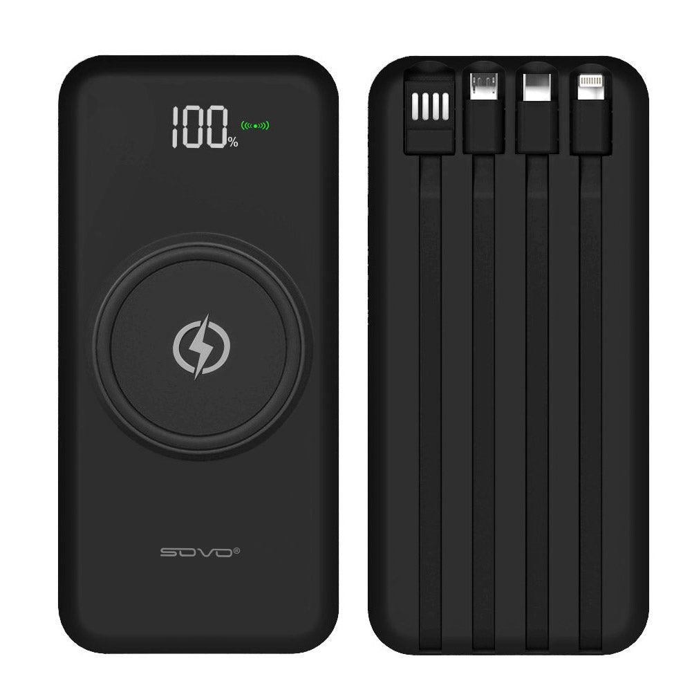 10000mAh Power Bank Wireless Charging Portable Charger Built-In 4 Cables SOVO X35 image
