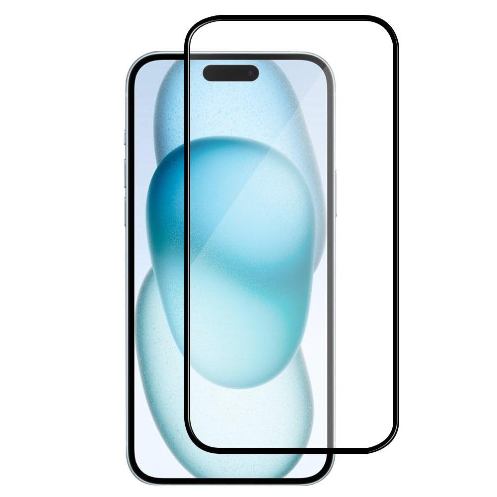 For iPhone 15 Plus (6.7 inch) Clear 10D Full Coverage Tempered Glass Screen Protector Black Frame