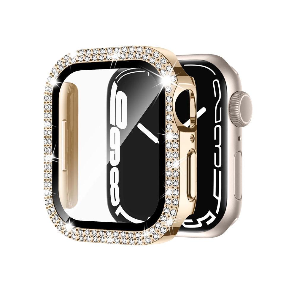 41mm Dual Rhinestones Bumper Frame Cover Case with Tempered Glass Screen Protector For Apple Watch Series image