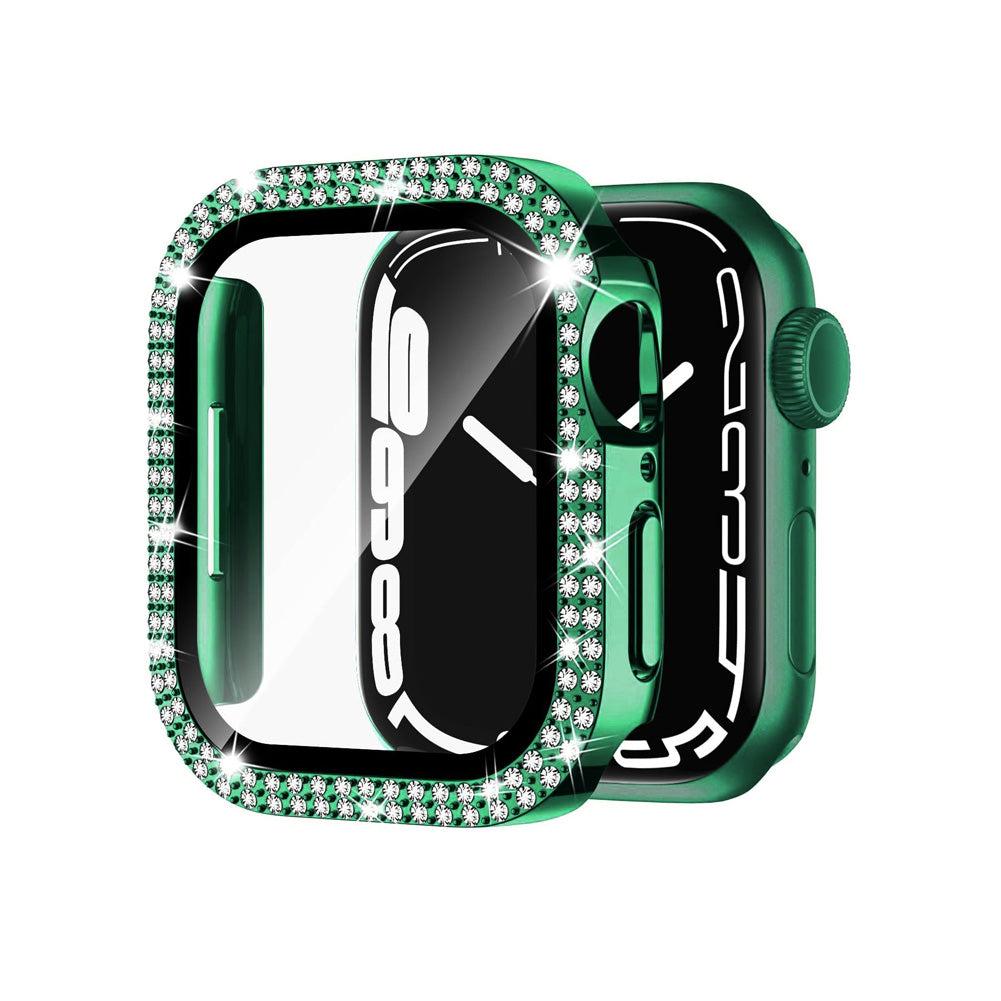 42mm Dual Rhinestones Bumper Frame Cover Case with Tempered Glass Screen Protector For Apple Watch Series image