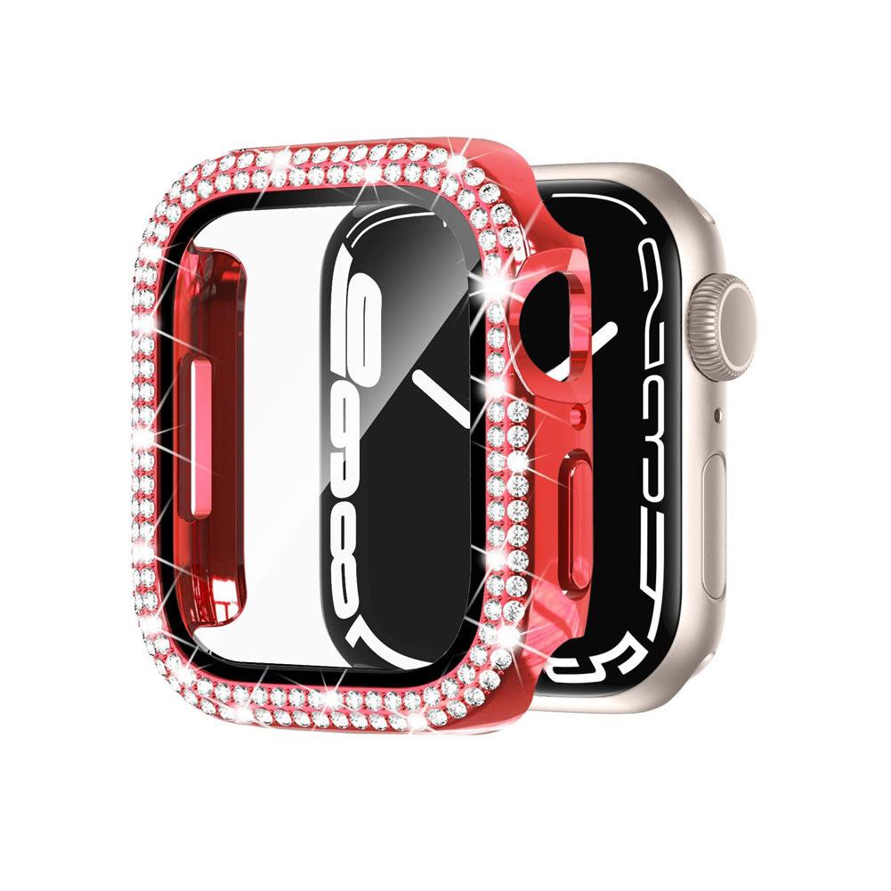 44mm Dual Rhinestones Bumper Frame Cover Case with Tempered Glass Screen Protector For Apple Watch Series image
