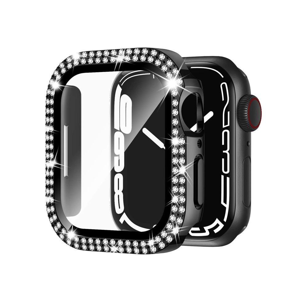 45mm Dual Rhinestones Bumper Frame Cover Case with Tempered Glass Screen Protector For Apple Watch Series image