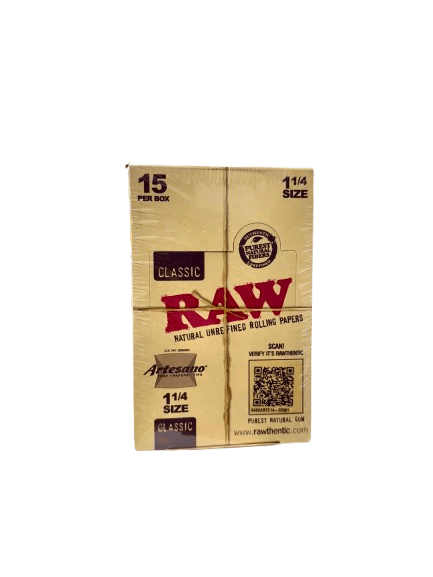 RAW Natural Unrefined Rolling Papers 15 Per Box 1 1/4 Size (CLASSIC) image