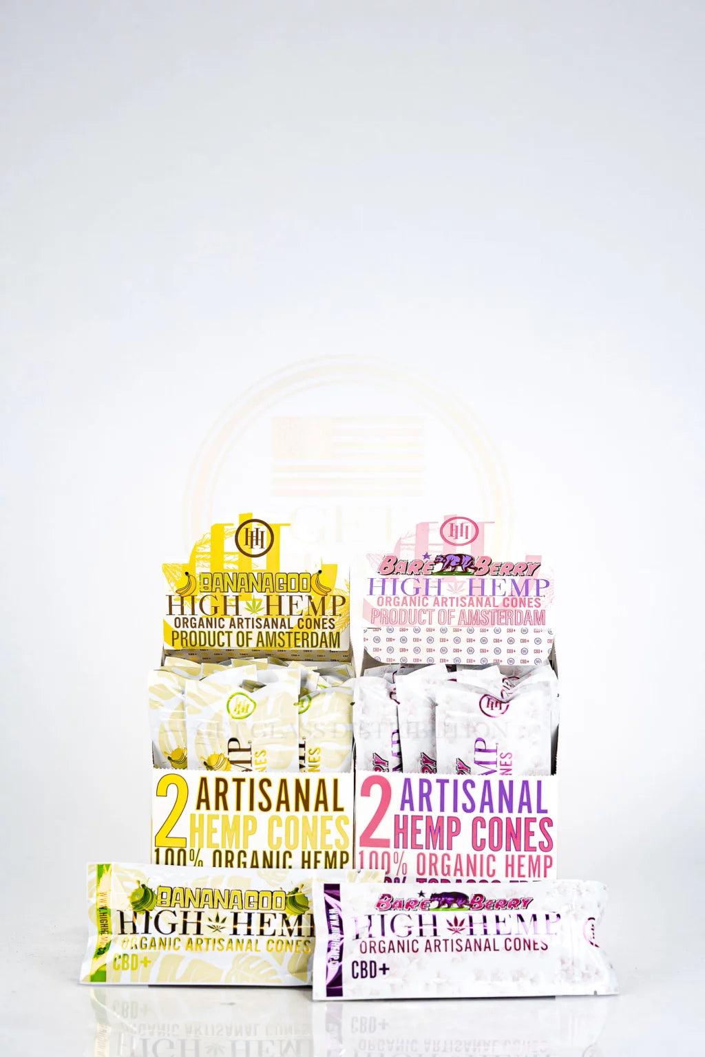 HIGH HEMP Organic - Artisanal Cones | 2 Hemp Cones | Vegan | Tobacco-Free | 15 Pouches /Box image