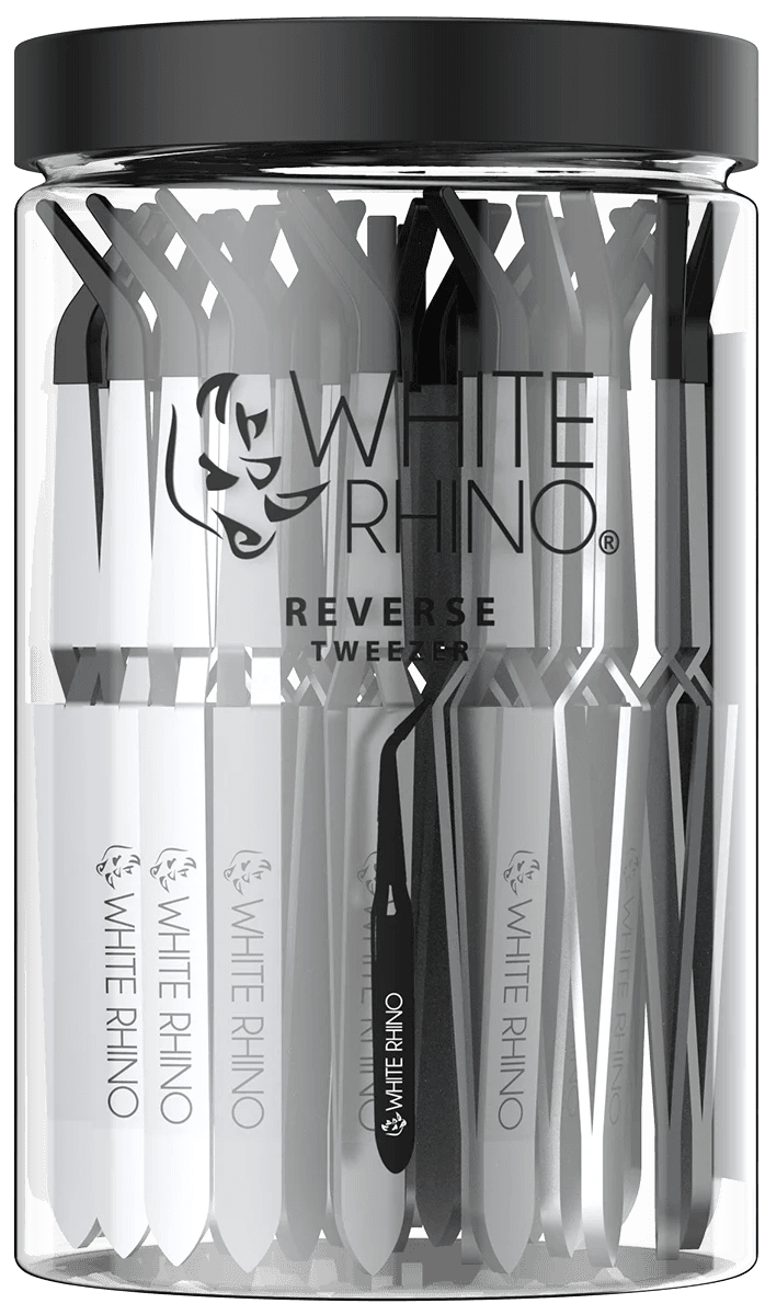white rhino- REVERSE TWEEZER WITH SILICONE CAP - 30 COUNT JAR image